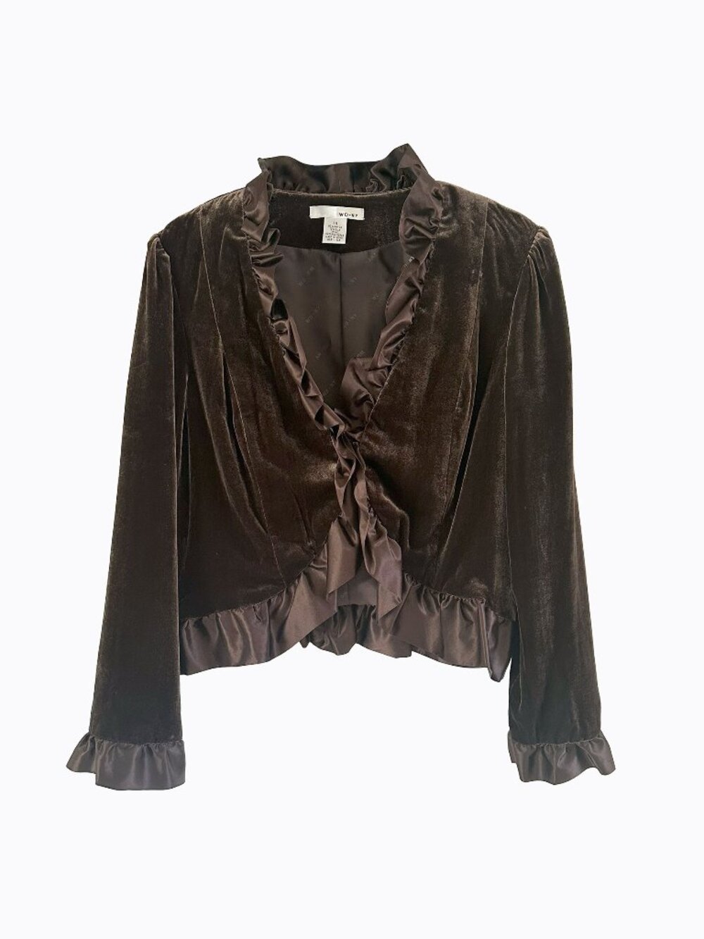 Vtg WD.NY Silk Velvet Ruffle Blazer Jacket M Brown Victorian 90s Y2K Whimsigoth